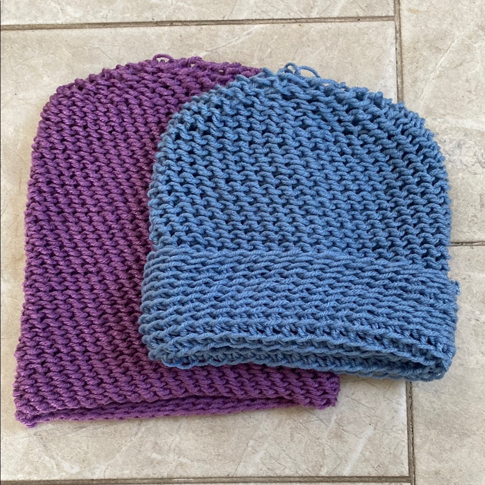 Set of 2 Handmade Crochet Beanie Hats - Dusty Purple & Blue